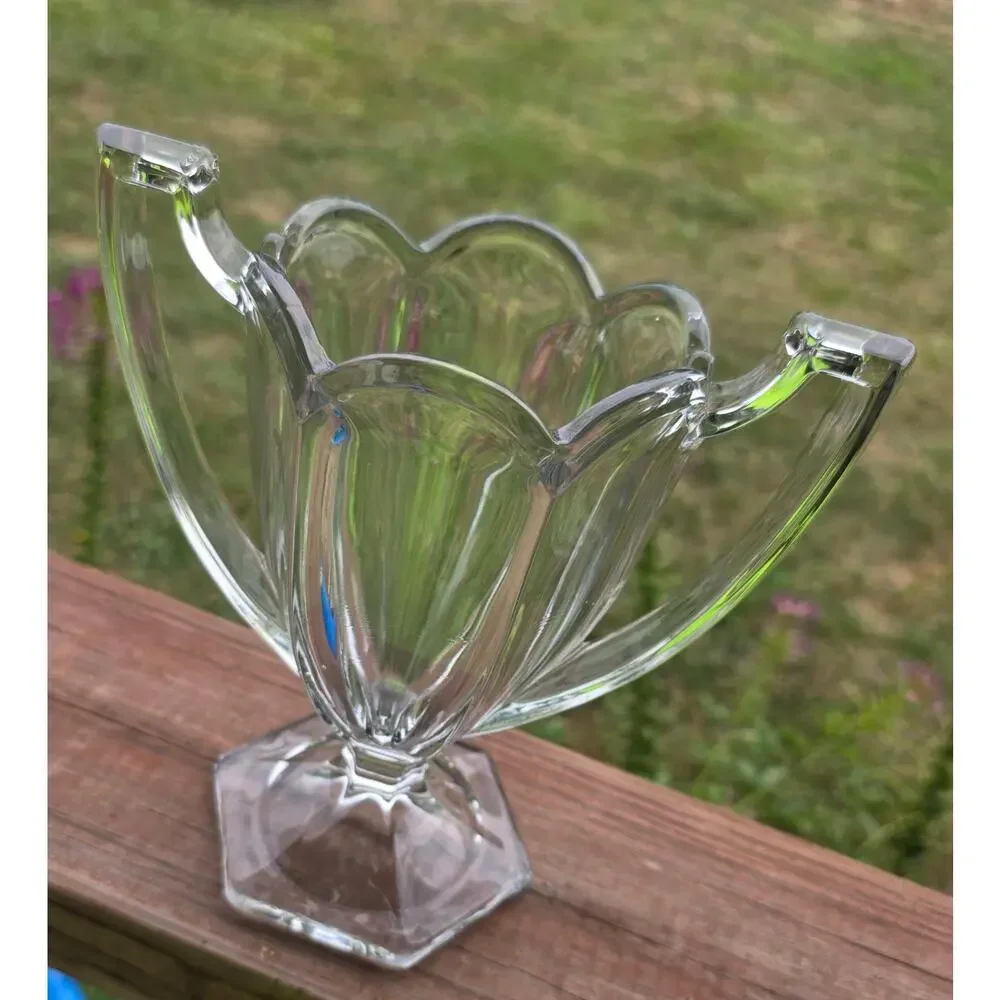 Vintage Art Deco pressed clear glass celery trophy vase